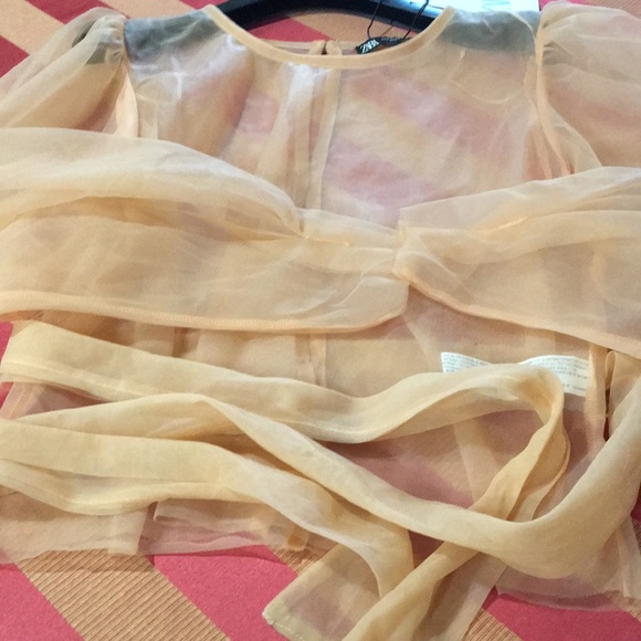 Zara See through puff sleeve nylon top with tie - Picture 7 of 9
